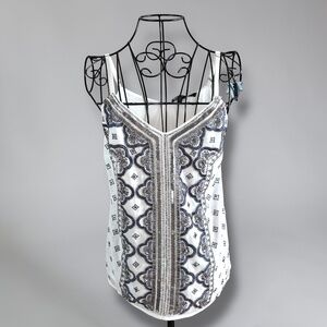 White House Black Market Ivory Beaded Embroidered Cami XXS